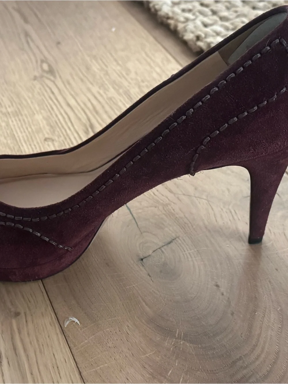 Prada Burgundy Suede Scalloped Pumps
